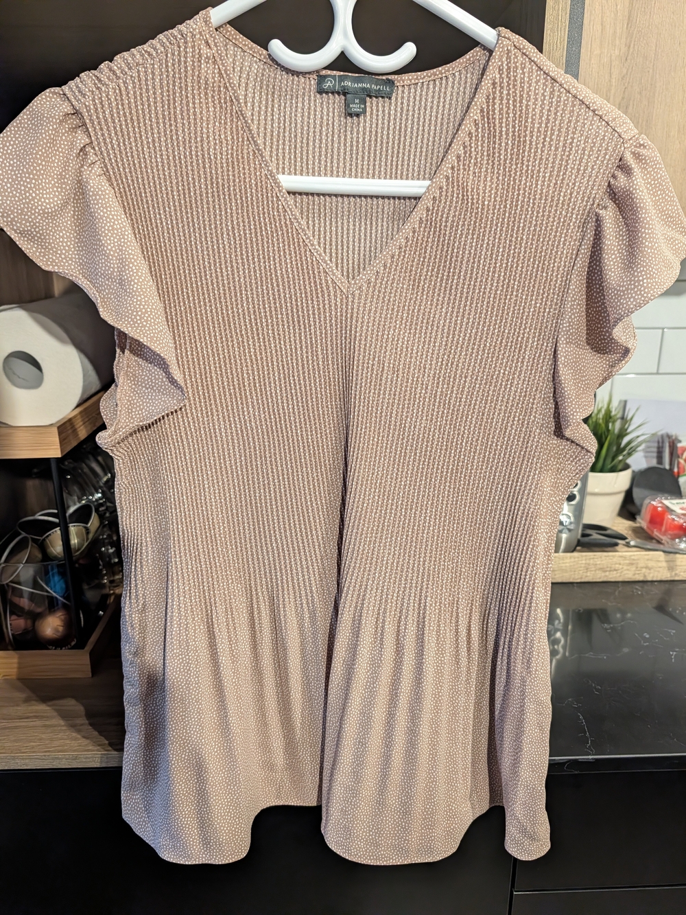 Adrianna Papell Blush Pink V-Neck Flutter Sleeve Top